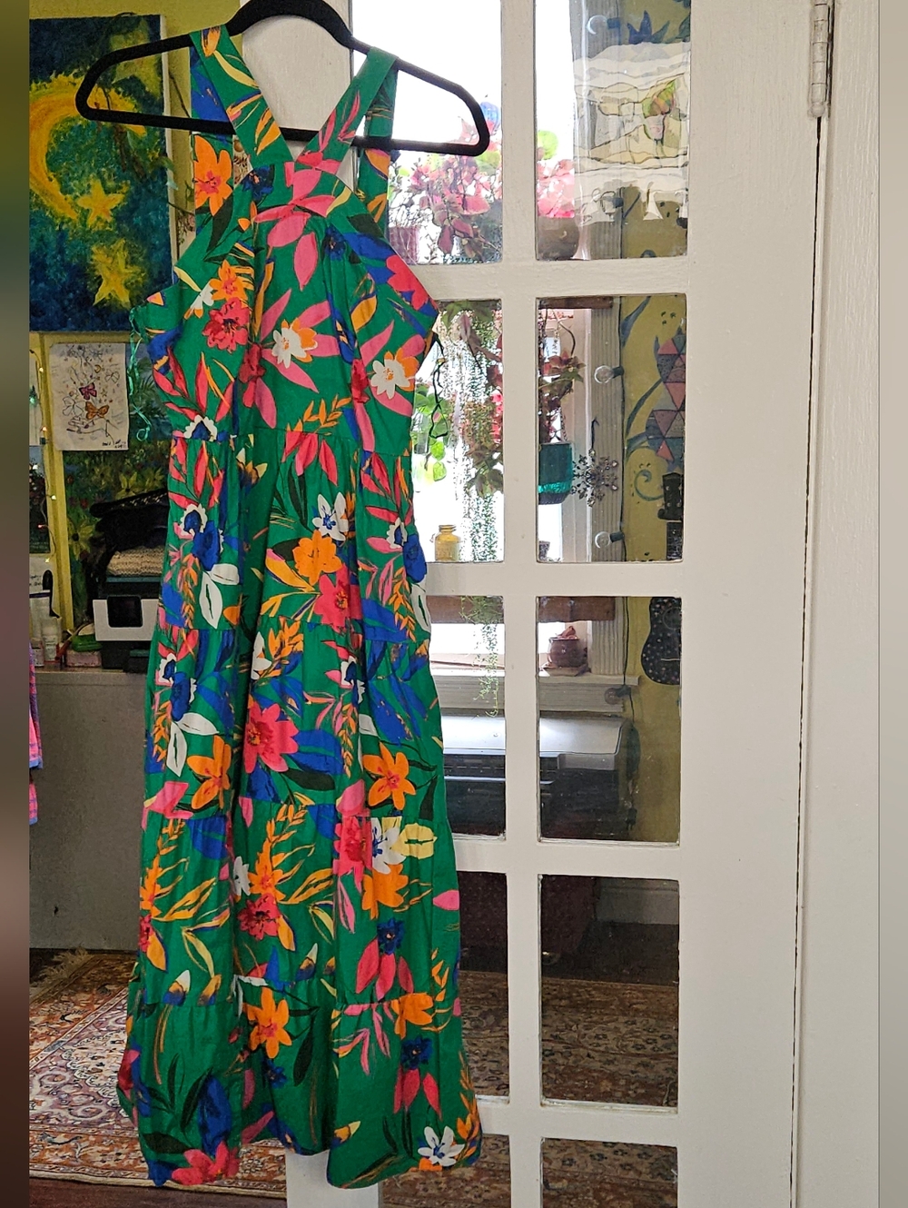J Crew Green Tropical Floral Halter Maxi Dress